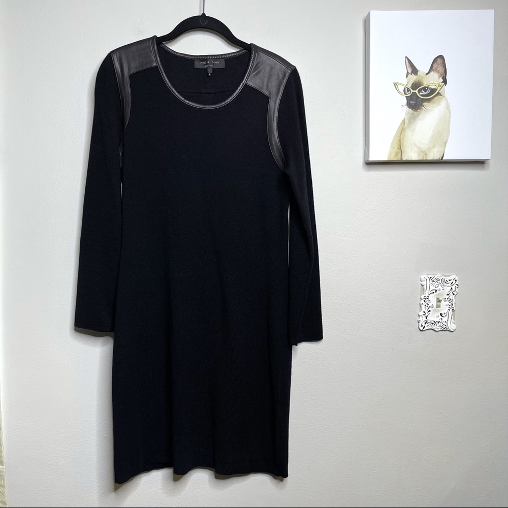 Rag & Bone Black Wool Dress with Lamb Leather Details Size Large